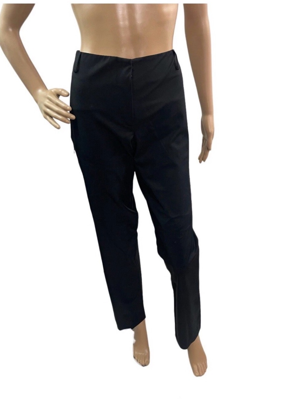DKNY Women’s Size 10 Solid Black Flat Front Pants Zip Pocket Straight Leg